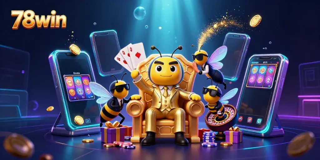Engage in thrilling 78win casino adventures with a cartoon bumblebee mob boss in a dynamic 3D illustration.