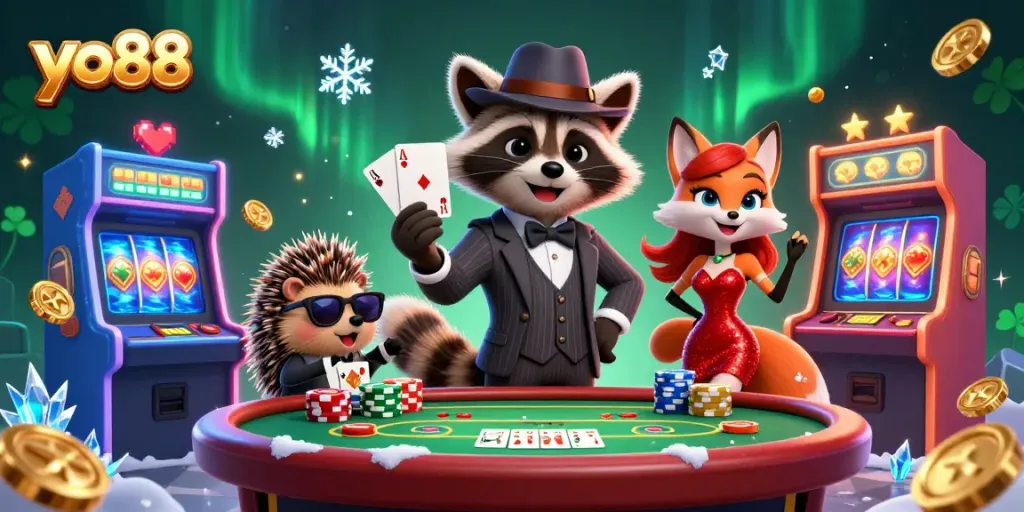 Experience thrilling gameplay at yo88 with a vibrant casino scene featuring characters and slot elements.