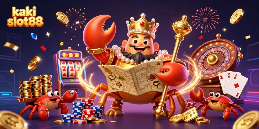 Gali kemenangan di kaki slot88 dengan ilustrasi kasino yang penuh warna dan keberuntungan