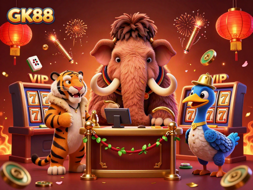 Experience the excitement of the GK88 casino scene with a woolly mammoth checking IDs at the door.