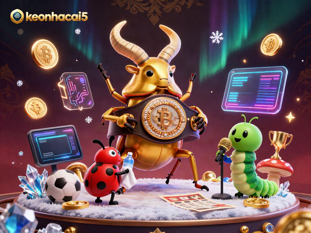 Action-packed scene showcasing keonhacai5 with vibrant sports betting elements, a giant stag beetle, and betting slips.