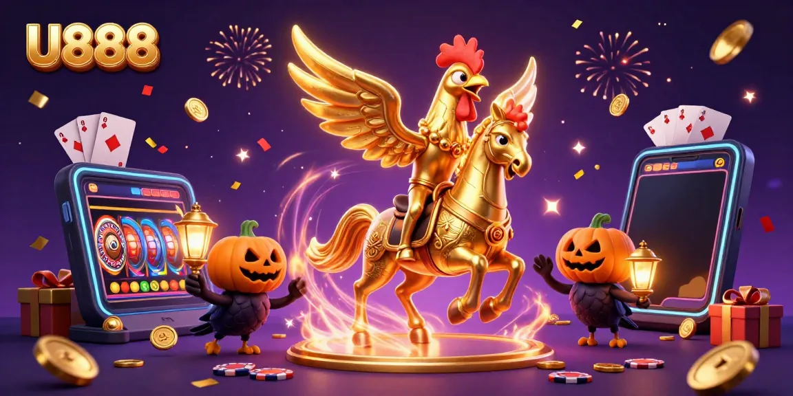 U888 transports players to an exhilarating casino atmosphere with a golden rooster and festive elements.