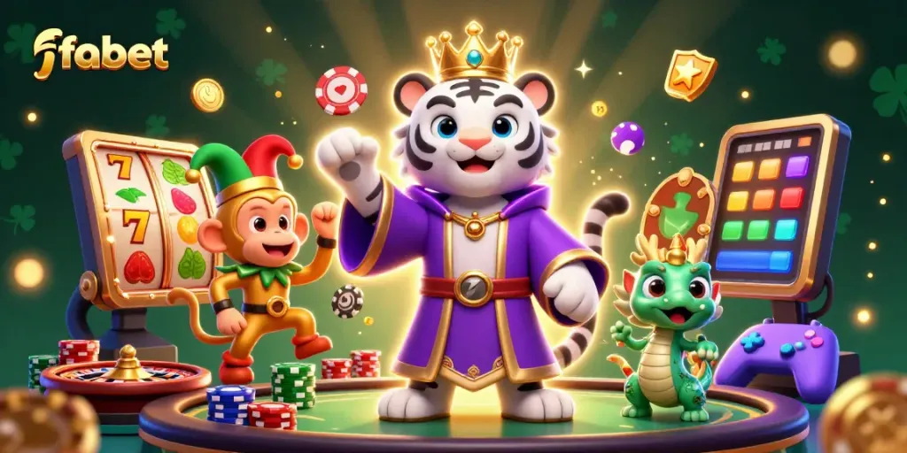 Experience the thrilling action of fabet with a vibrant casino-themed illustration featuring playful characters and gaming elements.
