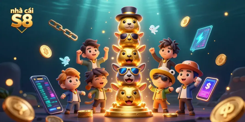 Engage in exciting play at nhà cái S8 with vibrant casino-themed digital illustration showcasing unique gaming elements.