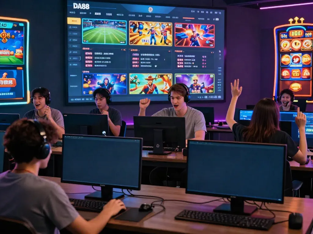 Interactive gaming experience at https://1da88.it.com/ showcasing diverse players engaged in vibrant casino games.